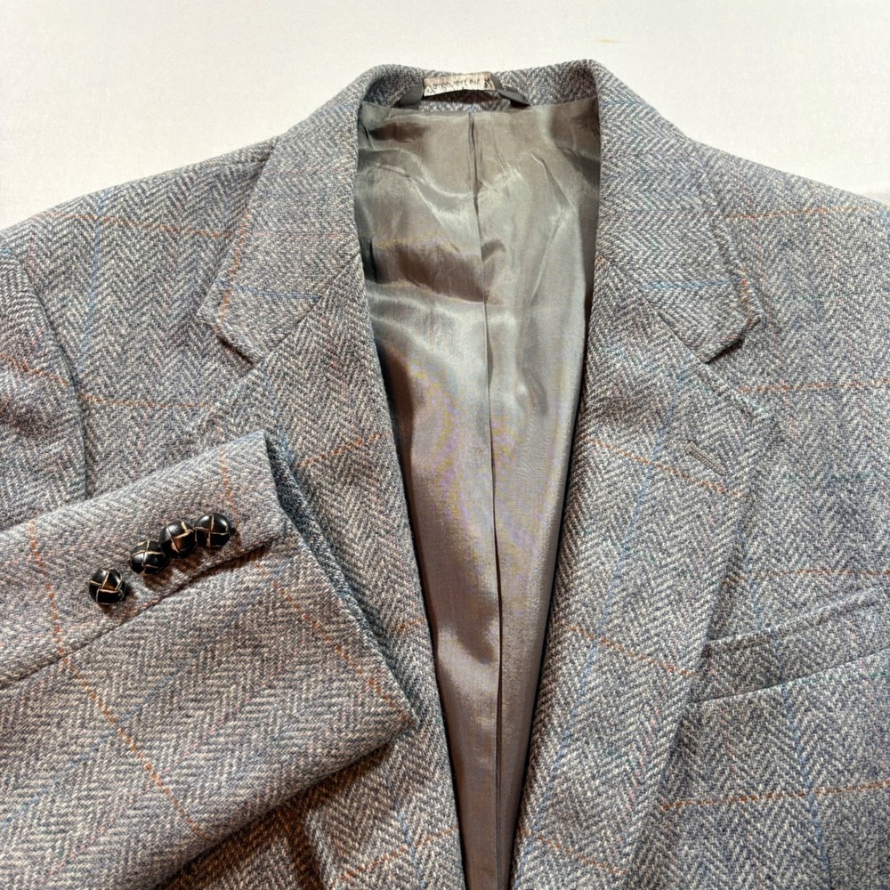 Bill Blass Blazer Mens 42 Blue Brown Textured Wool Sport Coat Vintage USA Made